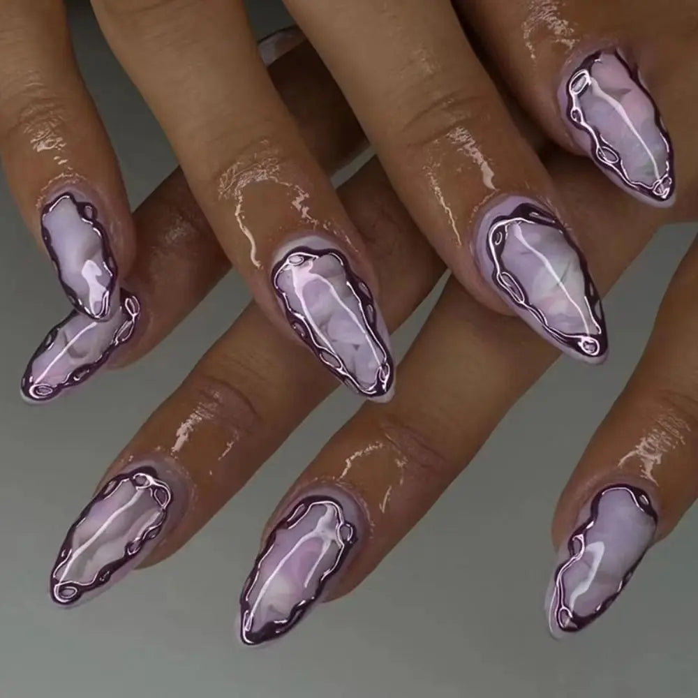24Pcs Long Almond False Nails Various Styles French Press On Nails Newest Fake Nails DIY Manicure Detachable Nail Tips