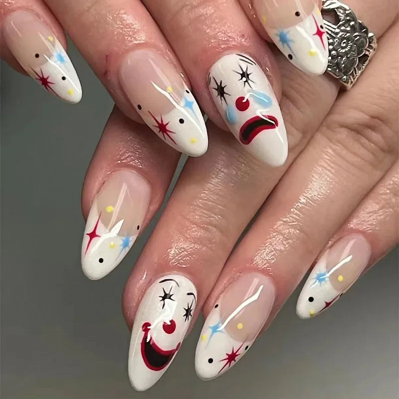 24Pcs Almond-Shaped Press-On Nails With Cute Strawberry Heart Design Medium Length Pearlescent Finish Mixed Shades False Nails