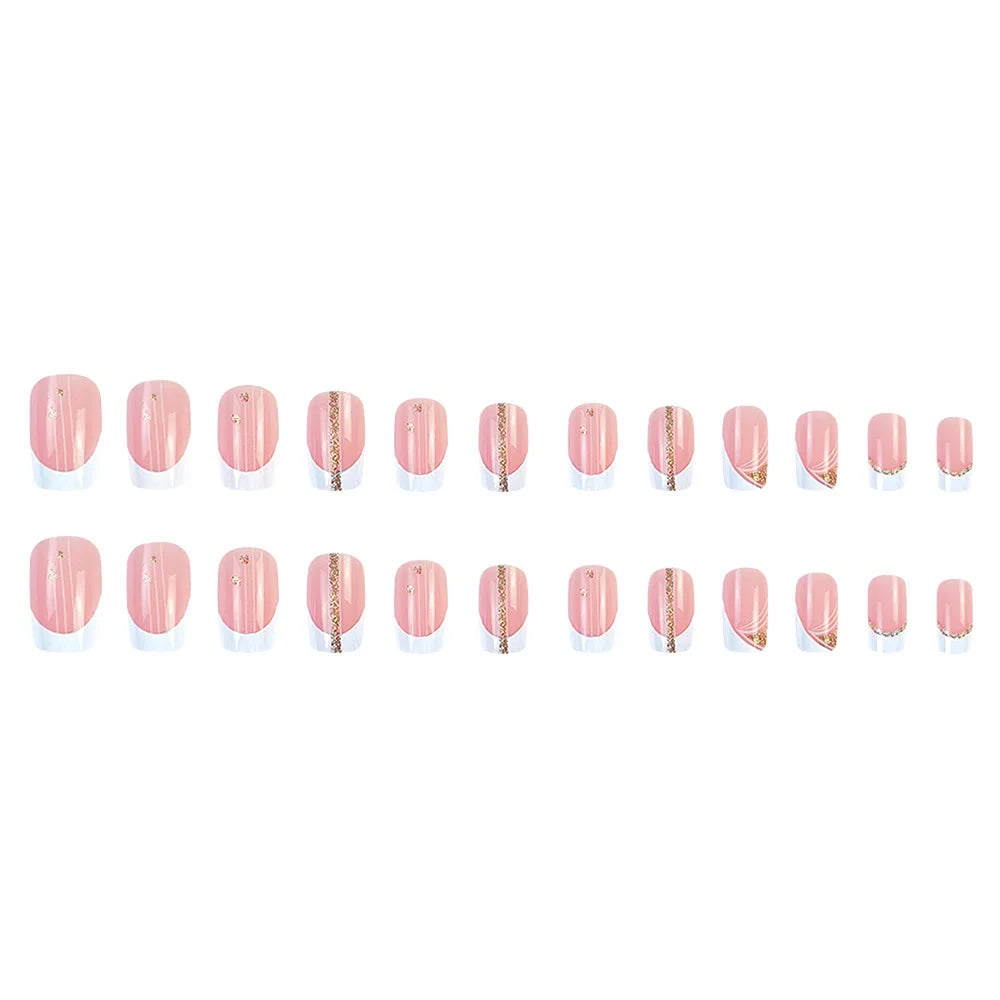 White French Press on Nails Gold Glitter Line.