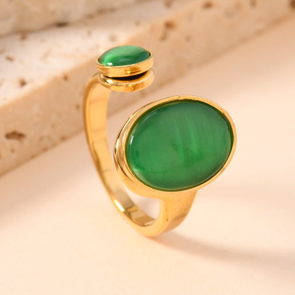 Oval Natural Stone Ring - Fashion Personality Stainless Steel Design