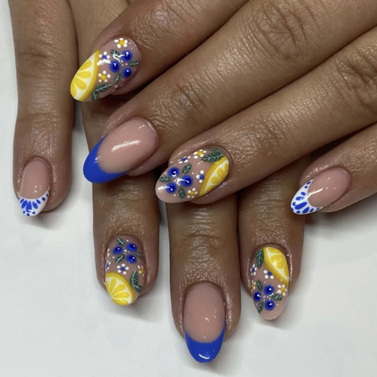 Flowers Gold Glitter Powder Edge White French Nail Art Fashion Wearable Fake Nail Detachable Finished False Nails Press on Nails