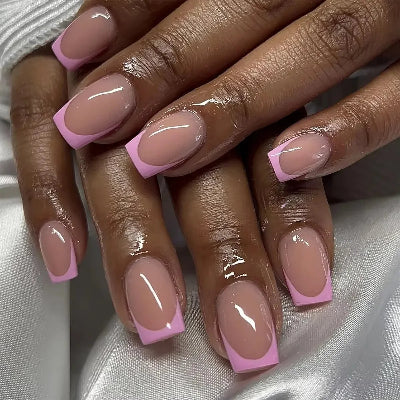 Romantic French White Nude Pink Gradient Chic Varied Short