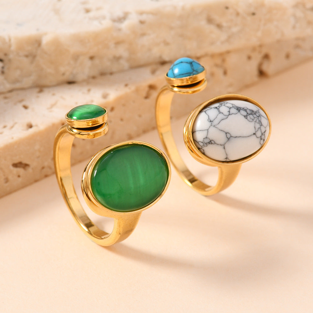 Oval Natural Stone Ring - Fashion Personality Stainless Steel Design