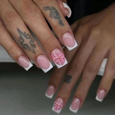 Romantic French White Nude Pink Gradient Chic Varied Short