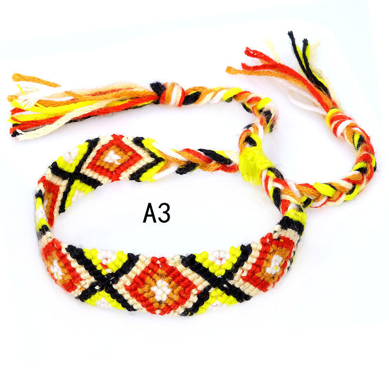 Colorful Cotton Hand-Woven Bracelet - Bohemian Artisan Adjustable Jewelry USA