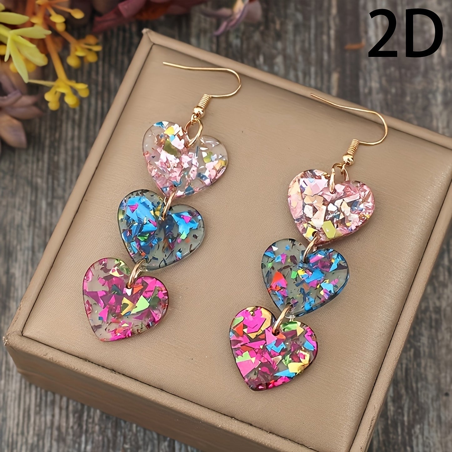 Mixed Color Bright Film Love Heart Earrings Female