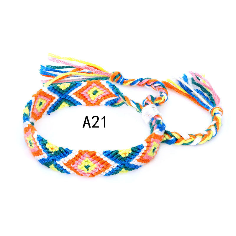 Colorful Cotton Hand-Woven Bracelet - Bohemian Artisan Adjustable Jewelry USA