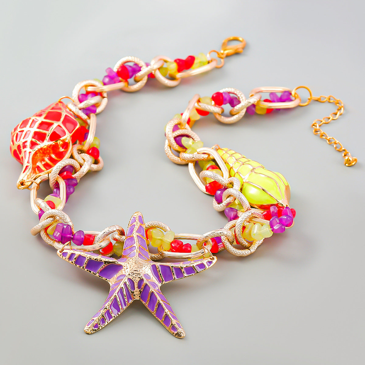 Beach-Inspired Alloy Necklace - Ocean Conch Starfish Statement Jewelry USA