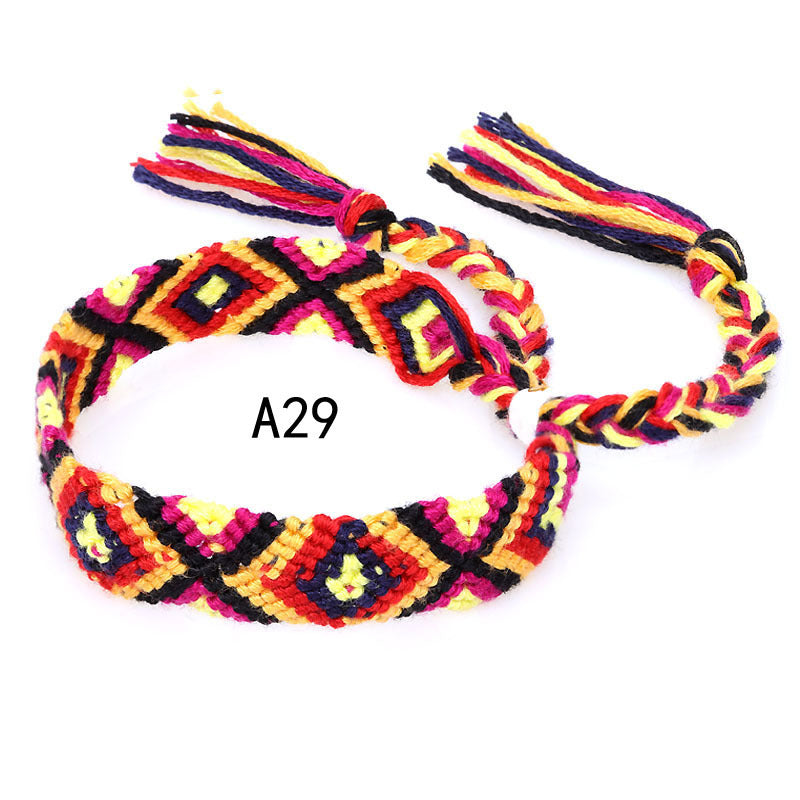 Colorful Cotton Hand-Woven Bracelet - Bohemian Artisan Adjustable Jewelry USA