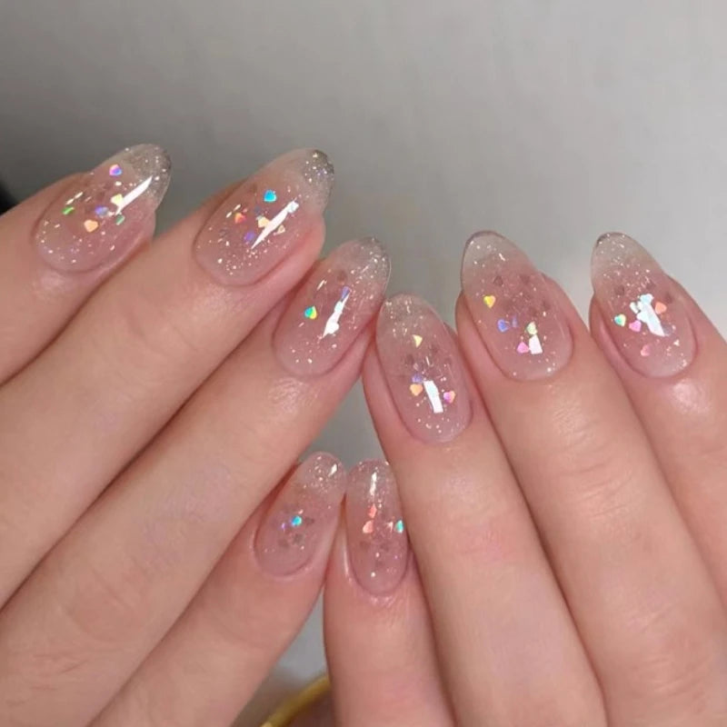 Red Pink French Polka Dot Round Dot Wearable Nail Art Short Almond Fake Nails Detachable Finished False Nails Press on Nails