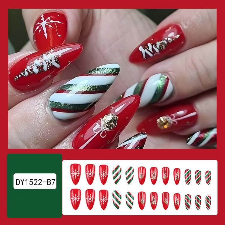 Christmas False Nails Hat Striped Snowflake Nail Art