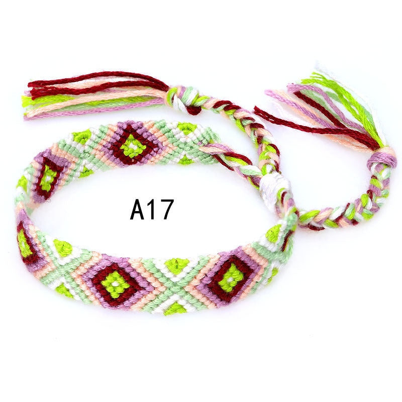 Colorful Cotton Hand-Woven Bracelet - Bohemian Artisan Adjustable Jewelry USA