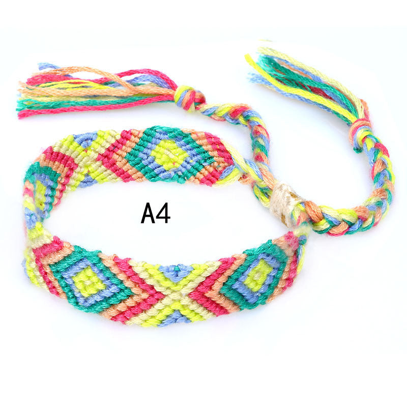 Colorful Cotton Hand-Woven Bracelet - Bohemian Artisan Adjustable Jewelry USA