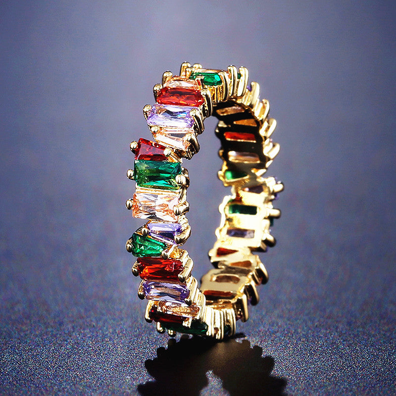 Colorful Crystals Ring Micro Inlay AAA Zircon
