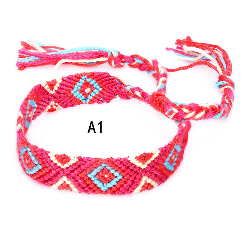 Colorful Cotton Hand-Woven Bracelet - Bohemian Artisan Adjustable Jewelry USA