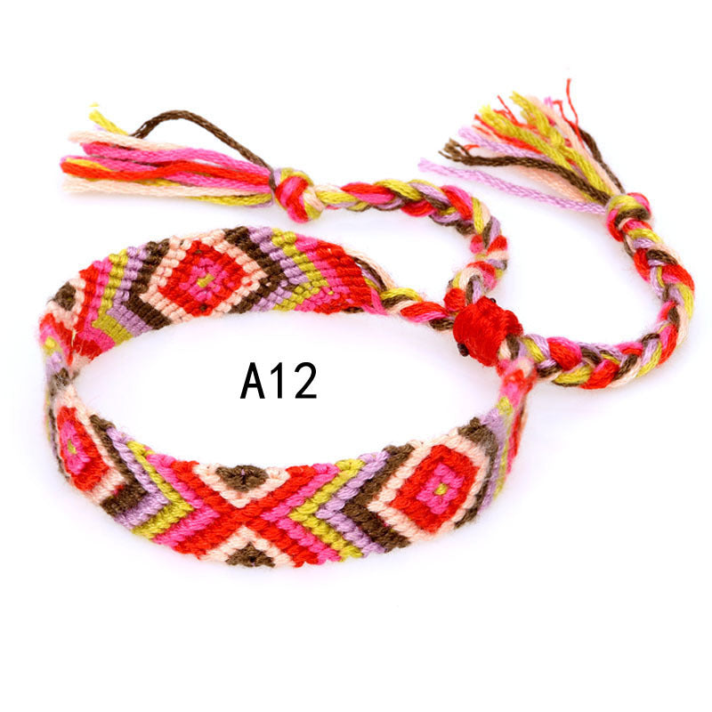 Colorful Cotton Hand-Woven Bracelet - Bohemian Artisan Adjustable Jewelry USA