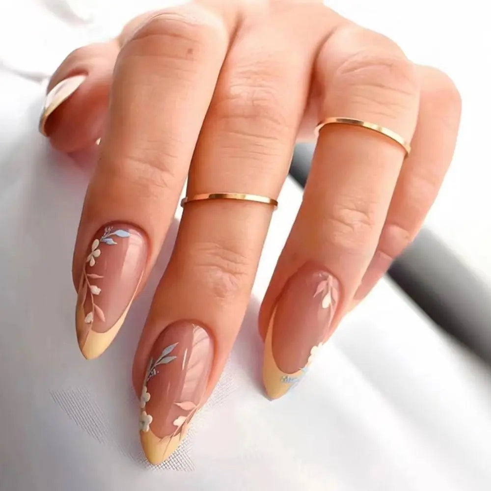 24Pcs Long Almond False Nails Various Styles French Press On Nails Newest Fake Nails DIY Manicure Detachable Nail Tips