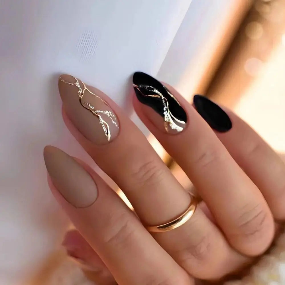 24Pcs Long Almond False Nails Various Styles French Press On Nails Newest Fake Nails DIY Manicure Detachable Nail Tips