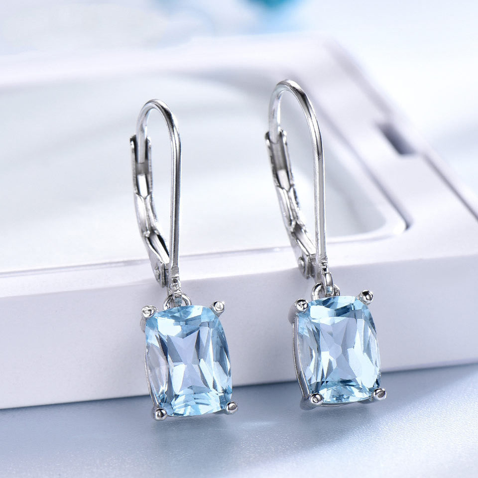 925 Sterling Silver Topaz Pendant Earrings - Blue Gemstone Luxury Jewelry USA