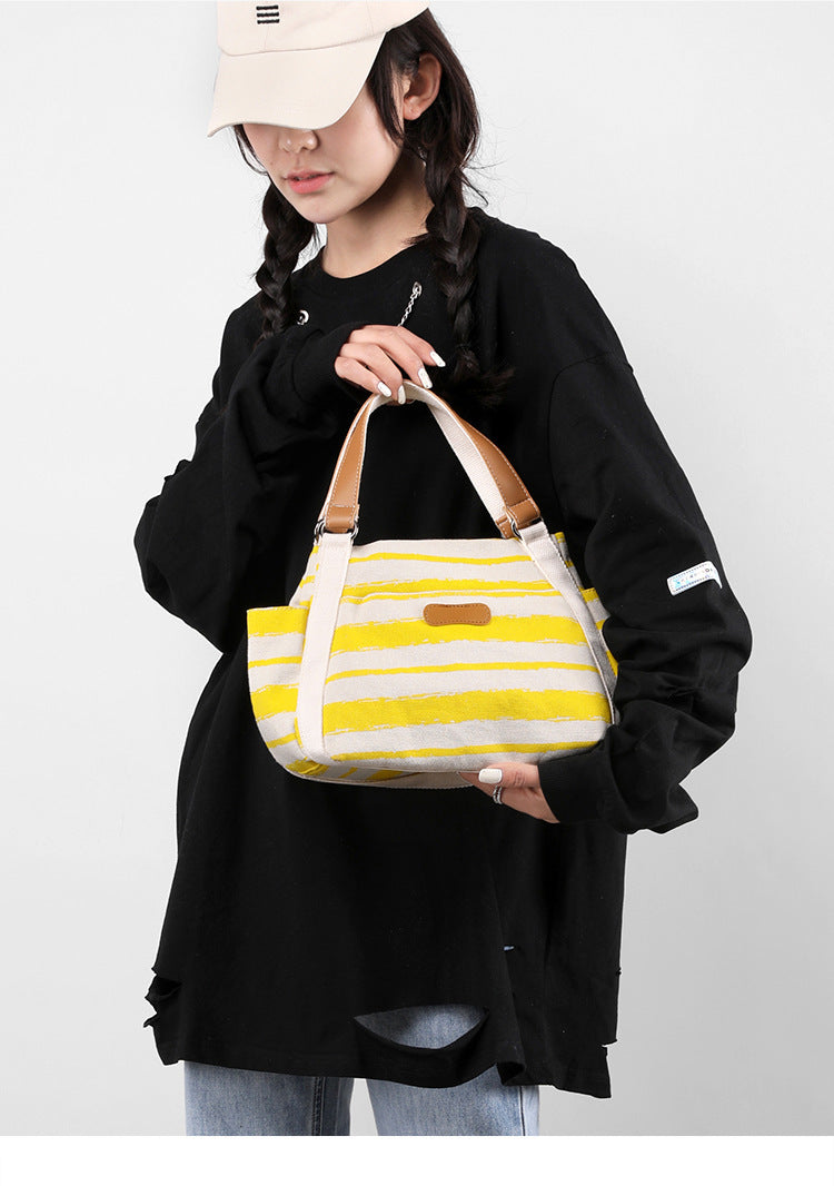 Canvas Striped Handbag - Large Capacity Outdoor Shoulder Storage Bag