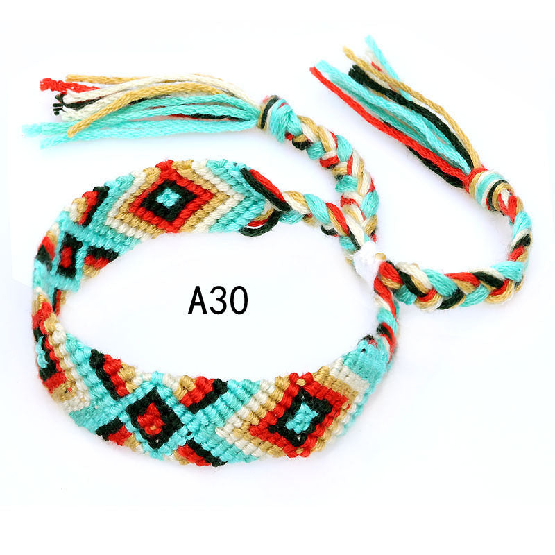 Colorful Cotton Hand-Woven Bracelet - Bohemian Artisan Adjustable Jewelry USA