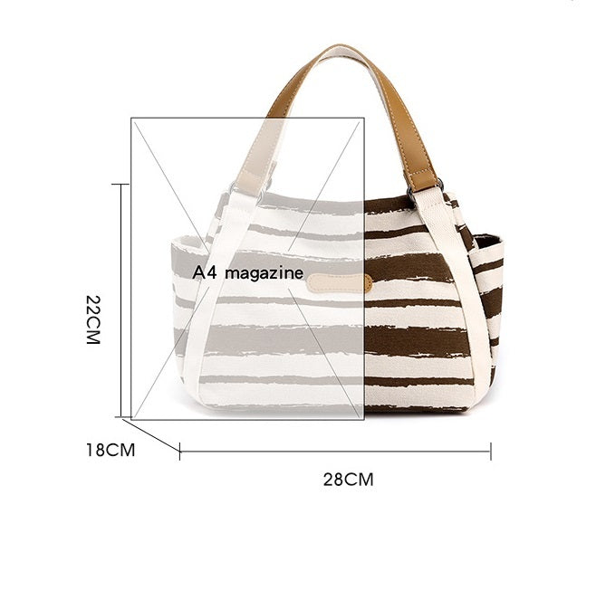 Canvas Striped Handbag - Large Capacity Outdoor Shoulder Storage Bag