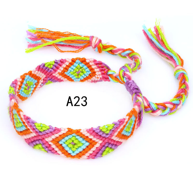 Colorful Cotton Hand-Woven Bracelet - Bohemian Artisan Adjustable Jewelry USA