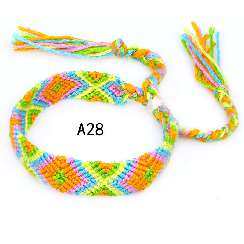 Colorful Cotton Hand-Woven Bracelet - Bohemian Artisan Adjustable Jewelry USA