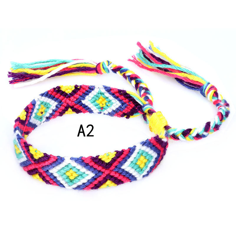 Colorful Cotton Hand-Woven Bracelet - Bohemian Artisan Adjustable Jewelry USA