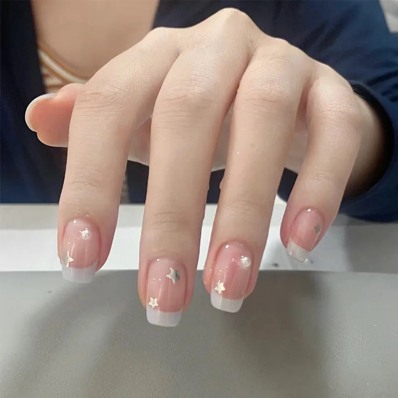 Short Square Head French Press on Fake Nail Detachable Simple Ballet Finished
