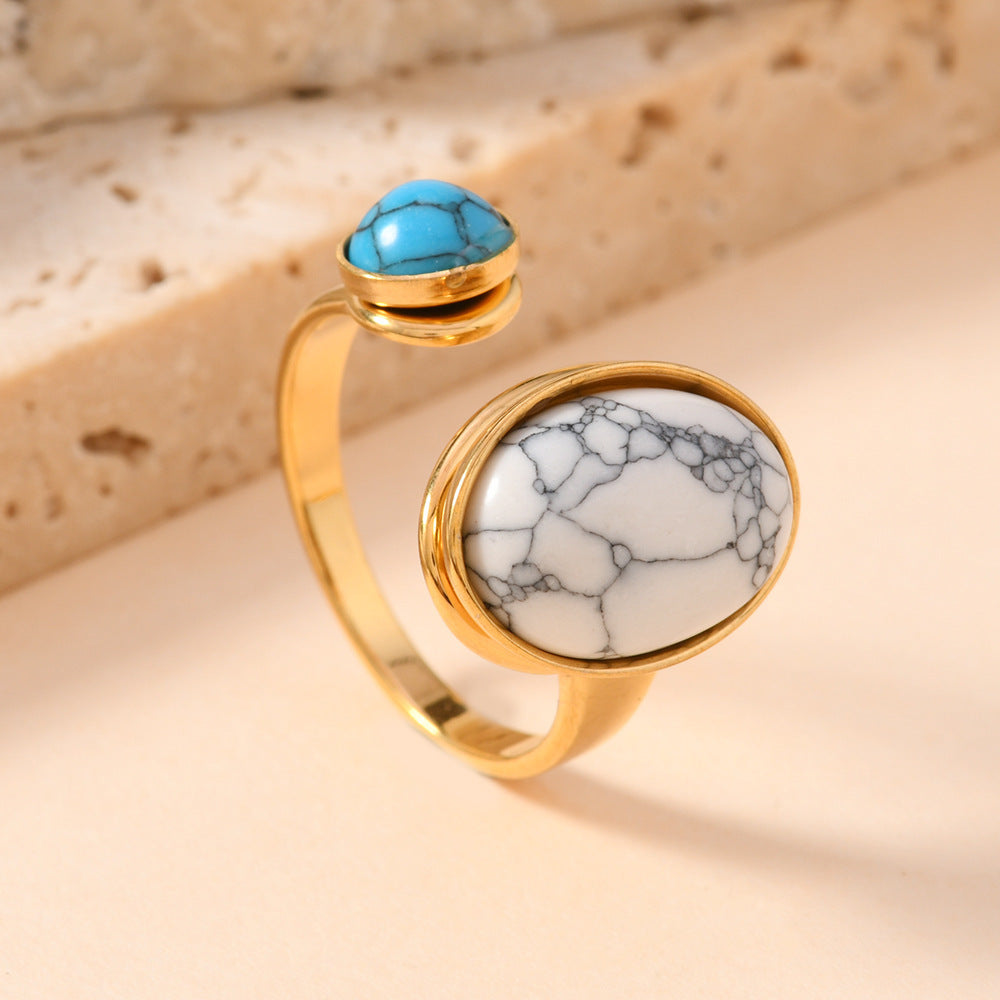 Oval Natural Stone Ring - Fashion Personality Stainless Steel Design