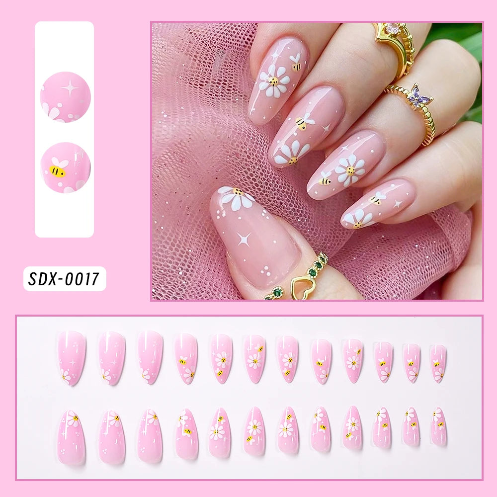 Square Head Flower Design Fake Nail Tips Acrylic Floral Wearable Ballet False Nail Artificial Full Cover Press on Nails