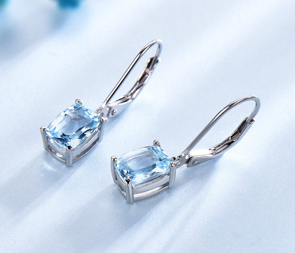 925 Sterling Silver Topaz Pendant Earrings - Blue Gemstone Luxury Jewelry USA