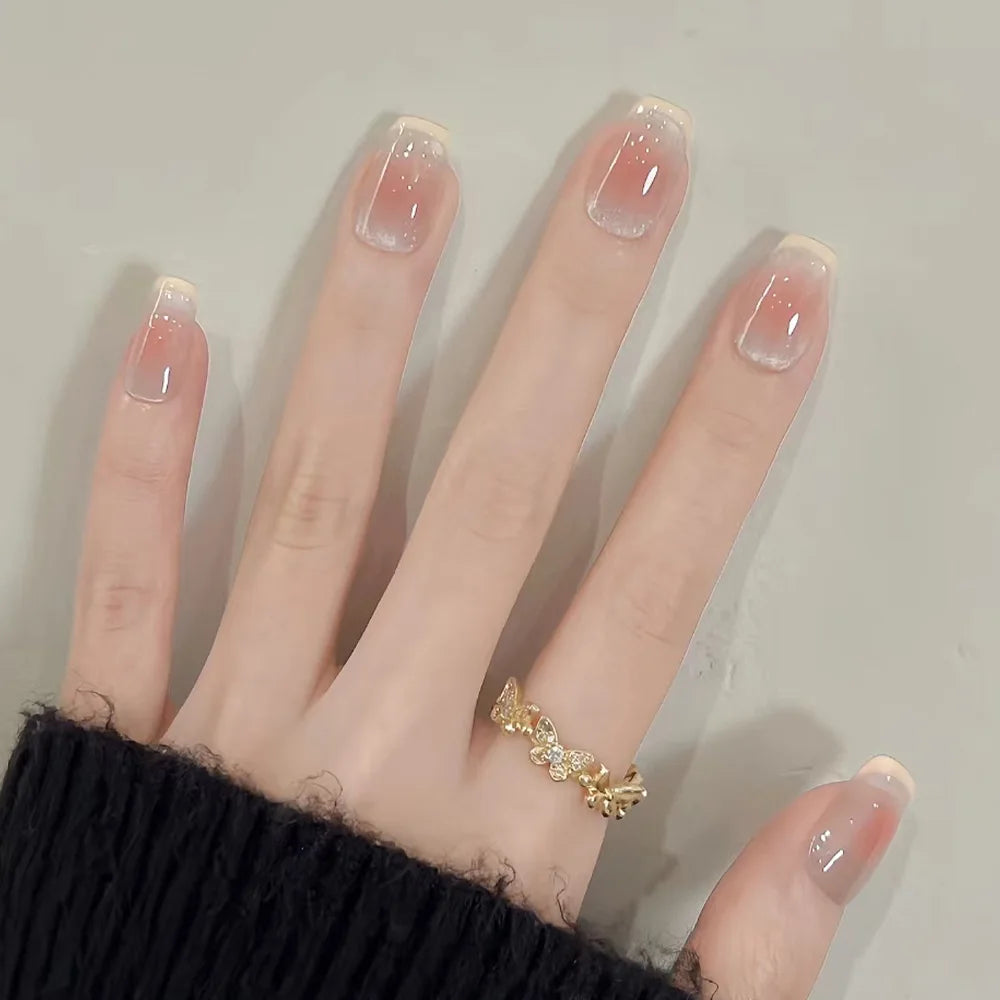 Short Square Head French Press on Fake Nail Detachable Simple Ballet Finished