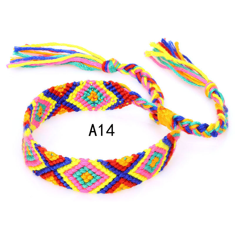 Colorful Cotton Hand-Woven Bracelet - Bohemian Artisan Adjustable Jewelry USA