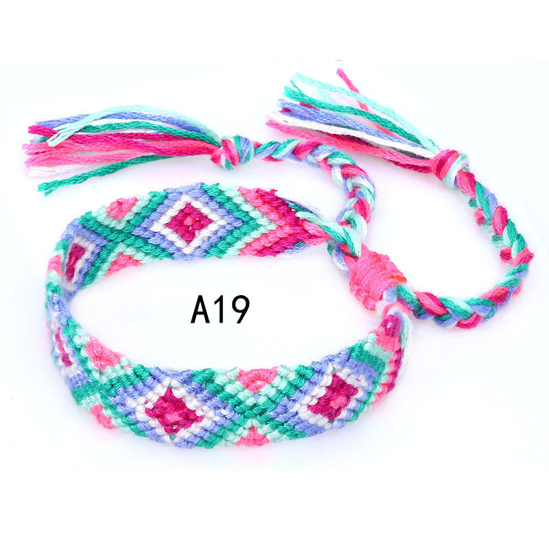 Colorful Cotton Hand-Woven Bracelet - Bohemian Artisan Adjustable Jewelry USA