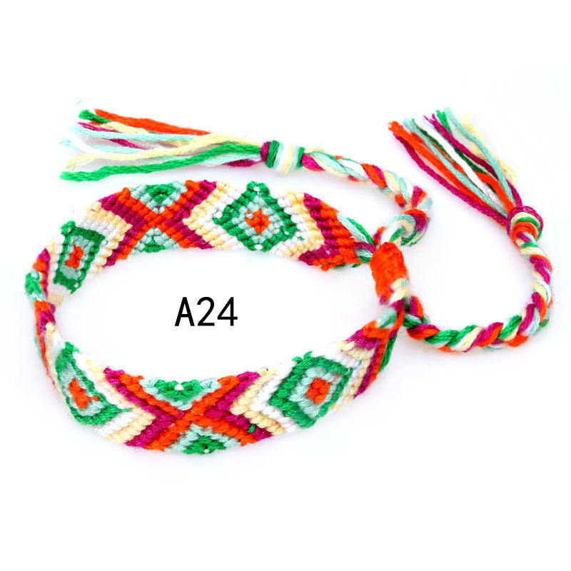 Colorful Cotton Hand-Woven Bracelet - Bohemian Artisan Adjustable Jewelry USA