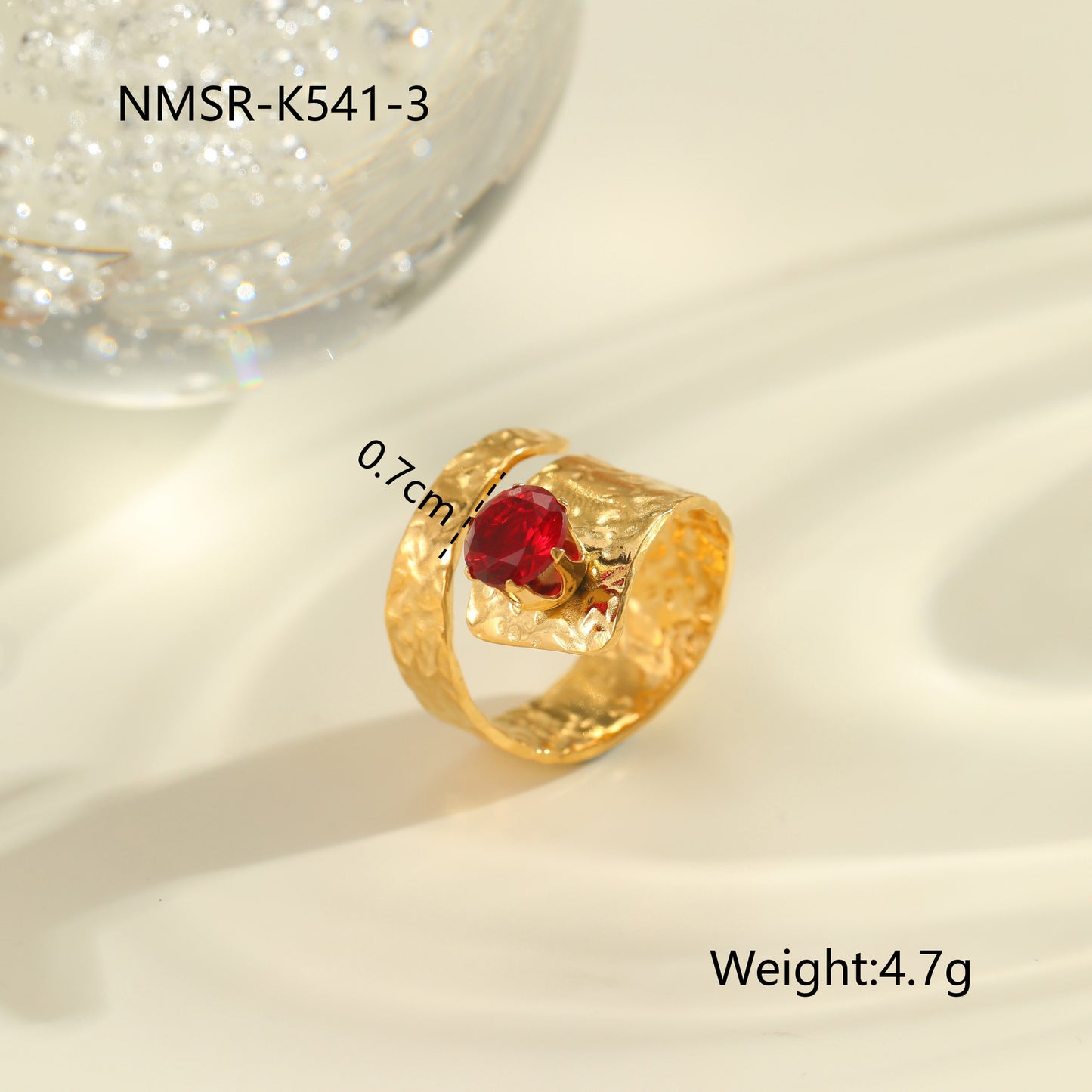 Red Zircon Ring - Titanium Steel Open-end Bold Geometric Design