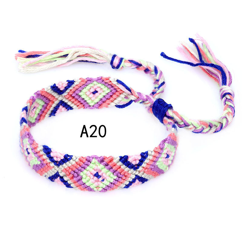Colorful Cotton Hand-Woven Bracelet - Bohemian Artisan Adjustable Jewelry USA