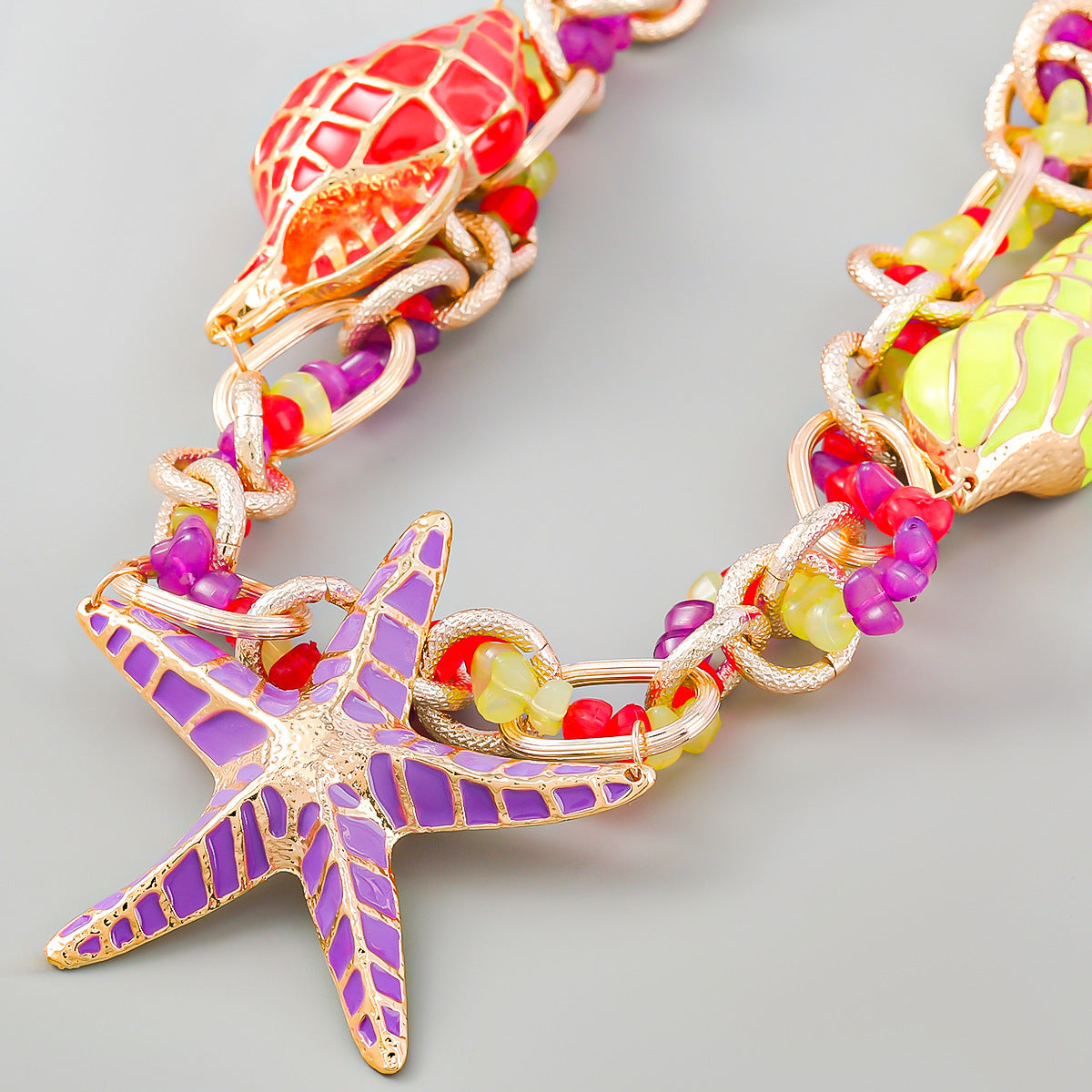 Beach-Inspired Alloy Necklace - Ocean Conch Starfish Statement Jewelry USA
