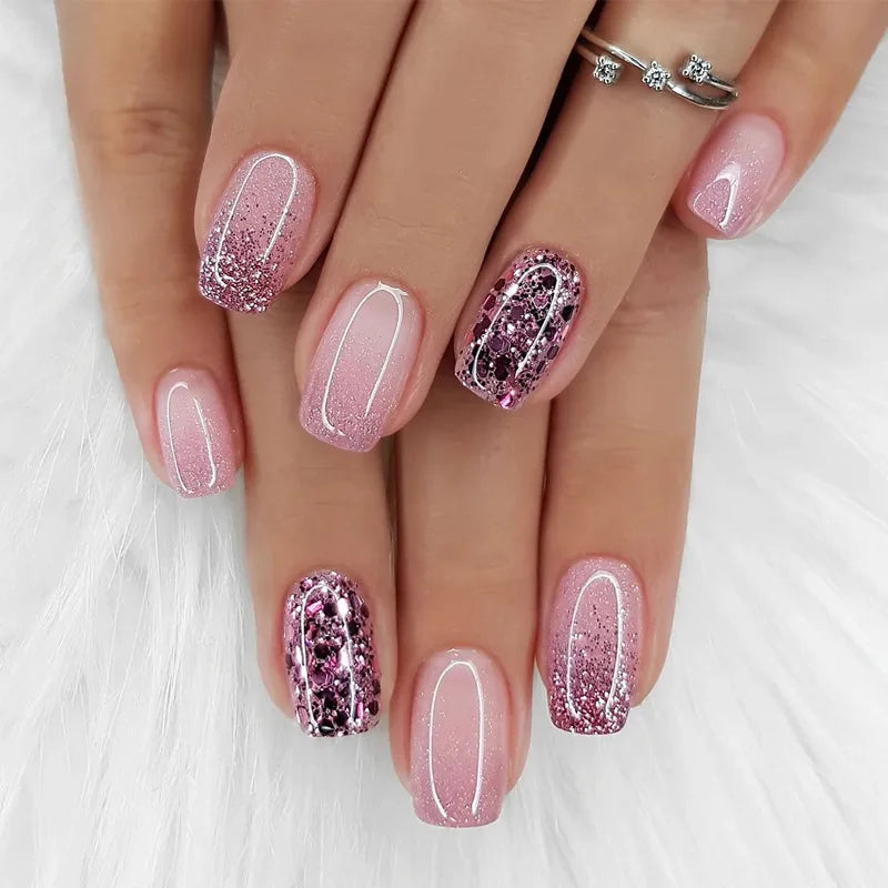 Nails with Rhinestone Sweet Cool Ballet Press on Nails Full Cover Acrylic Manicure Tips