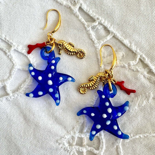Marine Life Stainless Steel Earrings - Starfish Goldfish Seahorse Coral