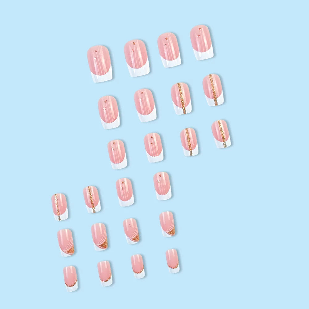 White French Press on Nails Gold Glitter Line.
