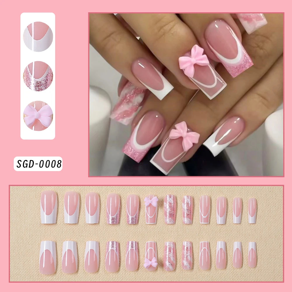 Square Head Flower Design Fake Nail Tips Acrylic Floral Wearable Ballet False Nail Artificial Full Cover Press on Nails