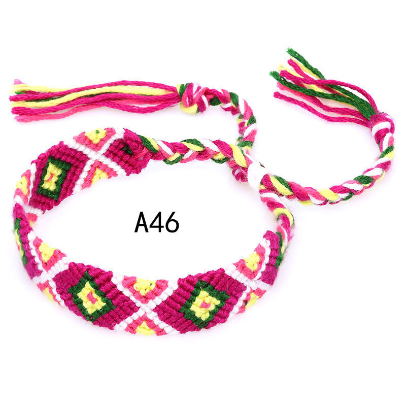 Colorful Cotton Hand-Woven Bracelet - Bohemian Artisan Adjustable Jewelry USA