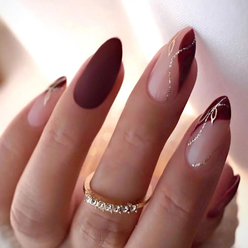 24Pcs Long Almond False Nails Various Styles French Press On Nails Newest Fake Nails DIY Manicure Detachable Nail Tips