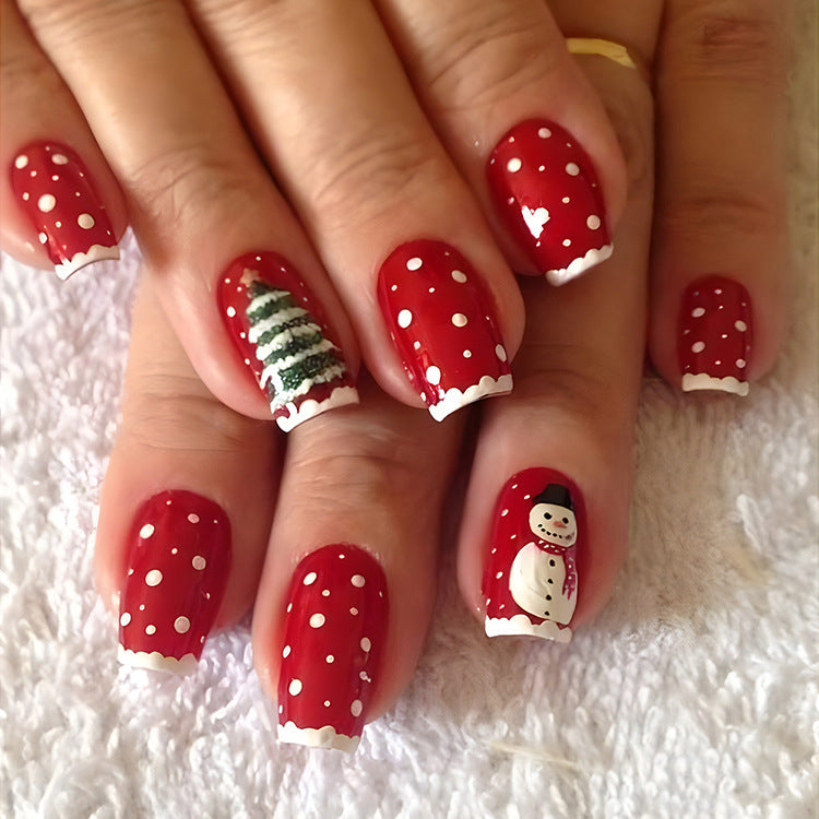 Christmas False Nails Hat Striped Snowflake Nail Art