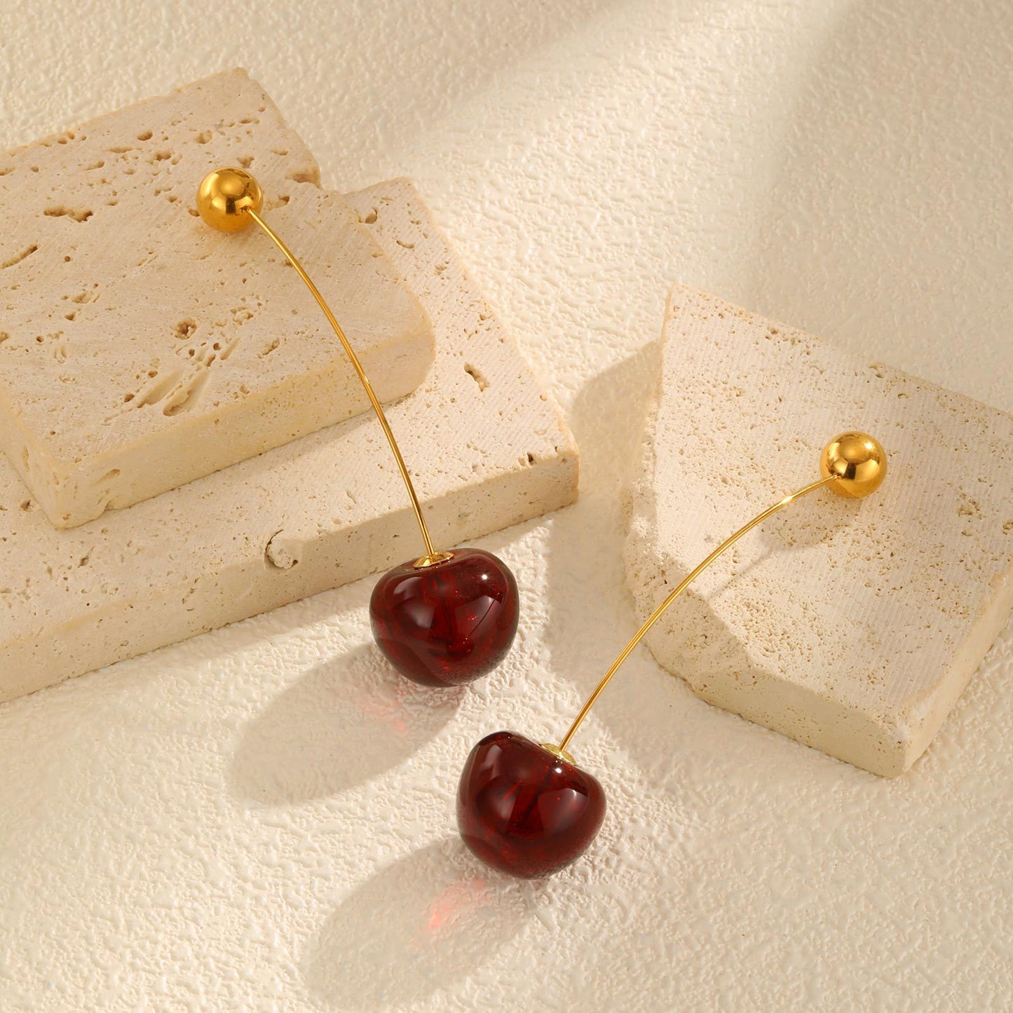Cherry-shaped Stainless Steel Earrings - Creative Fruit Ball Design