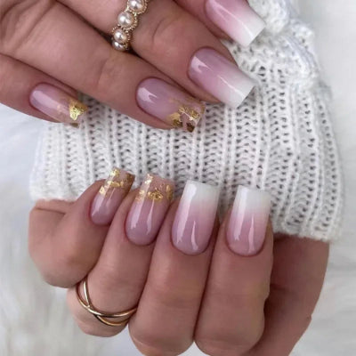 Romantic French White Nude Pink Gradient Chic Varied Short