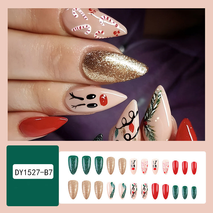 Christmas False Nails Hat Striped Snowflake Nail Art
